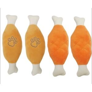 4 Pack Plush Squeaky Chicken Leg Drumstick Dog Toys Orange Tan 20cm Food Themed